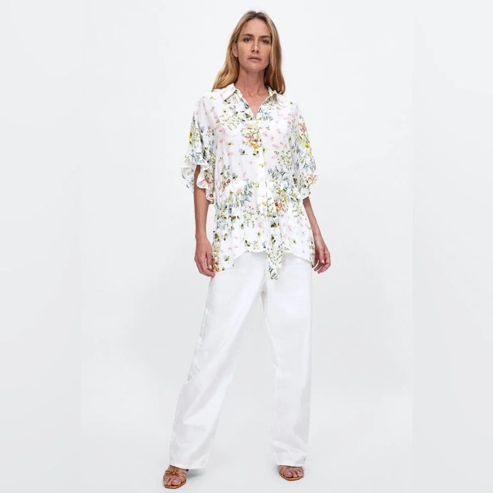 ZARA SHIRT WITH RUFFLES AND BOW SZ M - Picture 1 of 4